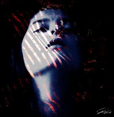 Blue mixed media Painting titled "Blue mixed media" by Pierre Olié, Original Artwork, Digital Print Mounted on Metal
