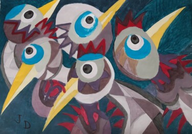 Peinture intitulée "Trois Becs en l' Air" par Jacques Desvaux (JD), Œuvre d'art originale, Acrylique