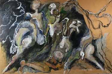 Peinture intitulée "Crucificxion" par Elisabeth Marcadet, Œuvre d'art originale, Collages Monté sur Châssis en bois