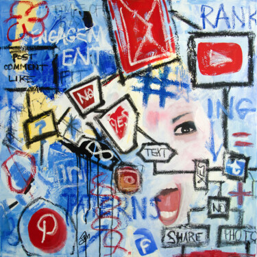 Slave to the Algorithm - Pop Culture - Graffiti Painting titled "Slave to the Algori…" by Deb Breton, Original Artwork, Acrylic Mounted on Wood Stretcher frame
