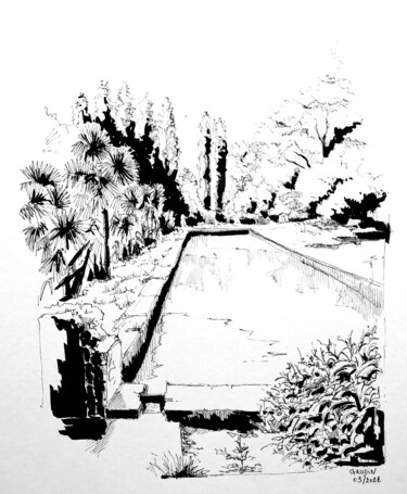 제목이 "Bassin du jardin de…"인 그림 Veronique Gaudin로, 원작, 잉크