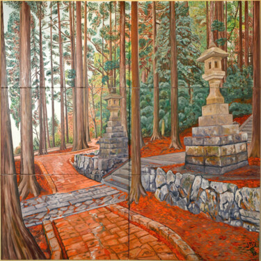 Painting titled "Hakone 2" by Jean-Marc Dufer, Original Artwork, Oil Mounted on Wood Stretcher frame
