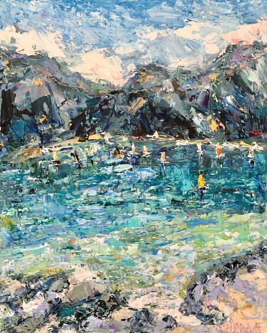 Lake Garda Impasto Oil Painting On Canvas Original Signed Pintura titulada "Lake Garda Impasto…" por Vilma Gataveckiene, Obra de arte original, Oleo