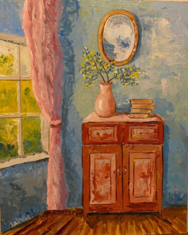 Painting titled "It's spring    /pal…" by Erzsebet Barna, Original Artwork, Oil Mounted on Wood Panel