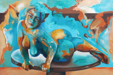 Schilderij getiteld "Envuelta en turques…" door Alicia Besada, Origineel Kunstwerk, Olie