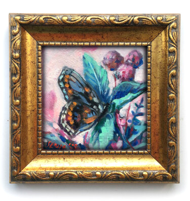 Framed Small Butterfly Original Painting Magic Miniature Oil 绘画 标题为“Framed Small Butter…” 由Valerie Serova, 原创艺术品, 油