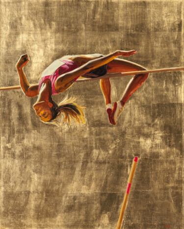 제목이 "Jump in gold"인 미술작품 Anatassia Markovskaya로, 원작, 기름 나무 들것 프레임에 장착됨