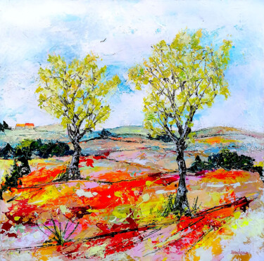 Peinture intitulée "Les deux arbres dan…" par Jean-Pierre Borderie, Œuvre d'art originale, Acrylique Monté sur Châssis en bo…