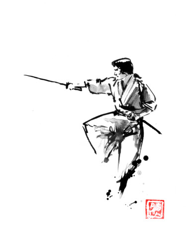 图画 标题为“jumping samurai” 由Péchane, 原创艺术品, 水彩