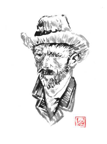 Dessin intitulée "van ghog tribute" par Péchane, Œuvre d'art originale, Aquarelle