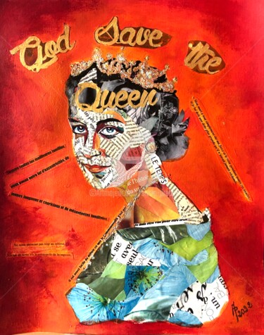 Collages intitulée "God save the Queen" par Annie Predal, Œuvre d'art originale, Collages