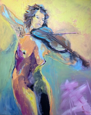 제목이 "Femme violon"인 미술작품 Francoise Leblanc로, 원작, 아크릴
