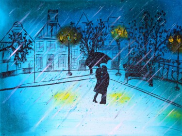 City rain art Painting 제목이 "City rain art Paint…"인 미술작품 Tetiana Surshko (SurshkoArt)로, 원작, 기름