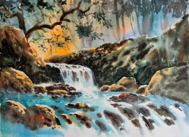 Ζωγραφική με τίτλο "Symphony of Nature" από Subhajit Paul, Αυθεντικά έργα τέχνης, Ακουαρέλα