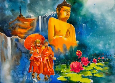 绘画 标题为“Peace and contentme…” 由Subhajit Paul, 原创艺术品, 水彩
