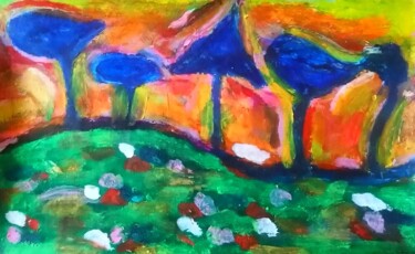 绘画 标题为“Cinq arbres bleus” 由Chrystelle Ragot, 原创艺术品, 粉彩
