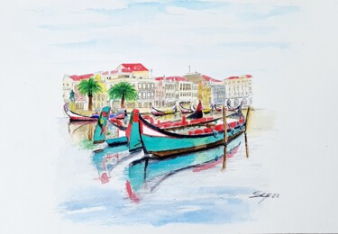 Portugal em aguarela- Aveiro Peinture intitulée "Portugal em aguarel…" par São Vieira, Œuvre d'art originale, Acrylique