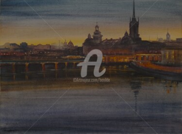 Pintura titulada "Nocturno" por Benilde, Obra de arte original, Acuarela