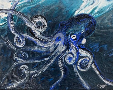 绘画 标题为“Blue Octopus” 由Fabien Dessoly (Symbolic Art BZH), 原创艺术品, 丙烯 安装在木质担架架上
