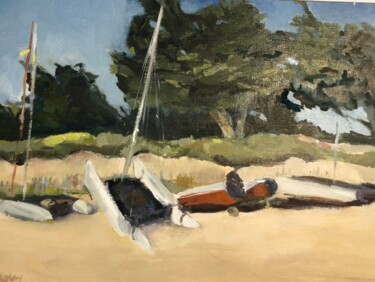 Malerei mit dem Titel "Ile d yeu, 4 bateau…" von Sylvie Loisy, Original-Kunstwerk, Öl Auf Keilrahmen aus Holz montiert
