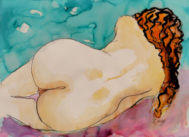 La rêveuse Dessin intitulée "La rêveuse" par Stewart Fletcher, Œuvre d'art originale, Aquarelle