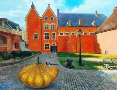 Peinture intitulée "La cour à la pie sa…" par Igor Stepanov, Œuvre d'art originale, Huile Monté sur Autre panneau rigide