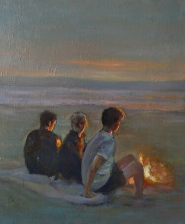 Winter on the beach Australia (50x60cm, oil/canvas) 绘画 标题为“Winter on the beach…” 由Kamsar Ohanyan, 原创艺术品, 油 安装在木质担架架上