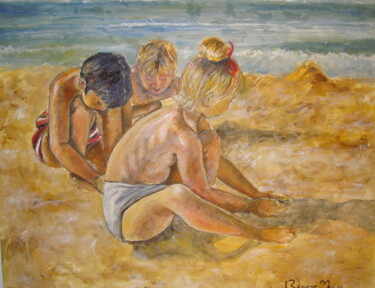 "Niños en la playa" başlıklı Tablo Joana Bisquert tarafından, Orijinal sanat, Petrol