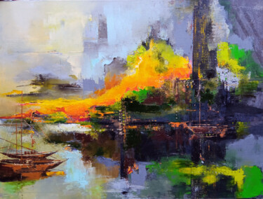 绘画 标题为“smoke on the water” 由Tadeusz Machowski, 原创艺术品, 油