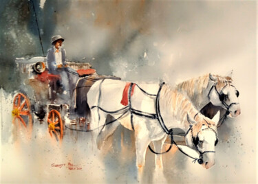 Painting titled "The Coachman" by Subhajit Paul, Original Artwork, Watercolor
