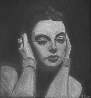 Mysterious Hedy Dessin intitulée "Mysterious Hedy" par Marit Refsnes, Œuvre d'art originale, Pastel Monté sur Verre