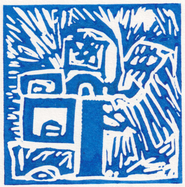 印花与版画 标题为“Face behind oven” 由Cara Cahusac, 原创艺术品, Linocuts
