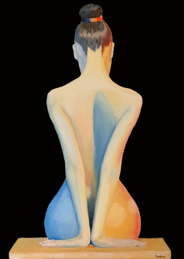 Painting titled "Woman on a gold pod…" by Sonny Andersson, Original Artwork, Oil