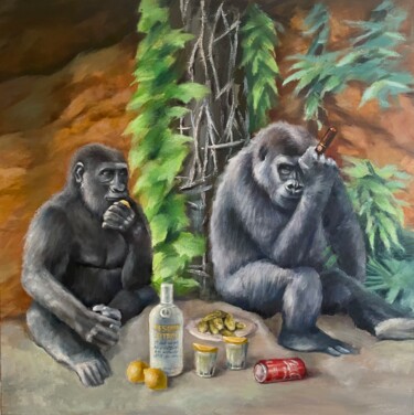 Picnic in the jungle Painting titled "Picnic in the jungle" by Karas Gleb, Original Artwork, Oil