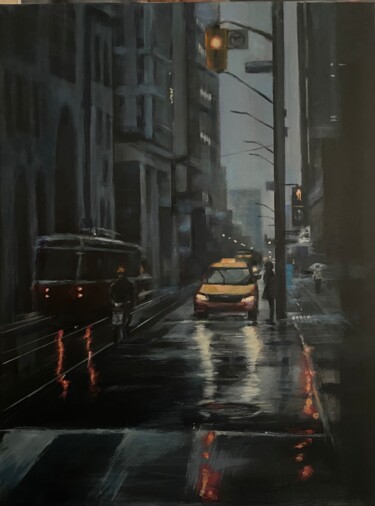 Pittura intitolato "Rainy street" da Karas Gleb, Opera d'arte originale, Olio