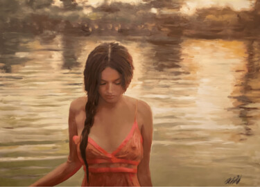Peinture intitulée "'Wade In The Waters'" par William Oxer, Œuvre d'art originale, Huile