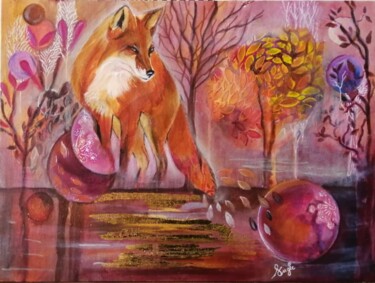 Peinture intitulée "Misty fox" par Sandrine Engle, Œuvre d'art originale, Acrylique