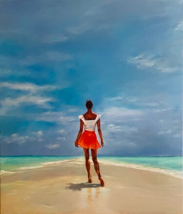 Peinture intitulée "Girl and Beach" par Karas Gleb, Œuvre d'art originale, Huile