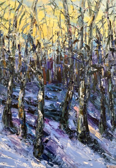 Forest Trees Impasto Oil Painting On Canvas Original Signed Painting titled "Forest Trees Impast…" by Vilma Gataveckiene, Original Artwork, Oil
