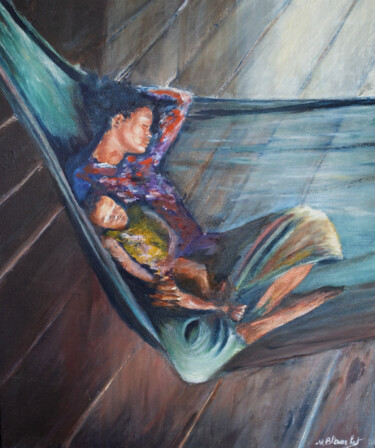 Peinture intitulée "Sieste" par Monique Blanchet, Œuvre d'art originale, Huile Monté sur Châssis en bois