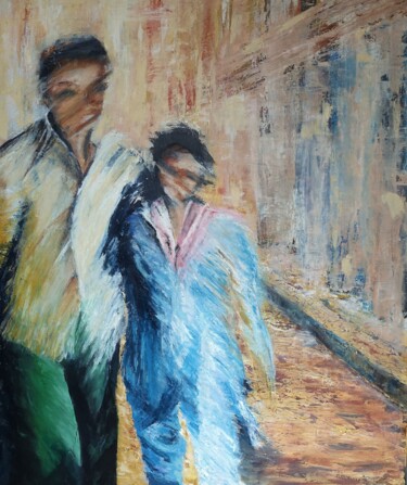 Peinture intitulée "le couple" par Monique Blanchet, Œuvre d'art originale, Huile Monté sur Châssis en bois