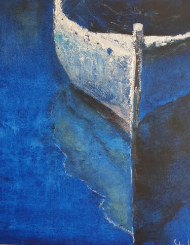 绘画 标题为“La barque bleue” 由Sabine Veillet, 原创艺术品, 丙烯 安装在木质担架架上