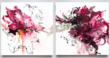 Schilderij getiteld "Flower diptych 3" door Rosi Roys, Origineel Kunstwerk, Acryl