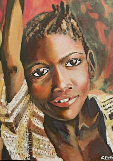 제목이 "L'AFRICAINE"인 미술작품 Christine Malle로, 원작, 아크릴 나무 들것 프레임에 장착됨