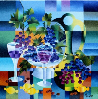 Painting titled "NATURE MORTE 1" by Jean Rougerie, Original Artwork, Oil Mounted on Wood Stretcher frame