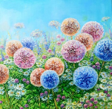 Peinture intitulée "Wild onions bloomin…" par Elena Shchenina, Œuvre d'art originale, Huile