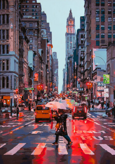 Malerei mit dem Titel "SoHo Rain" von Marco Barberio, Original-Kunstwerk, Acryl