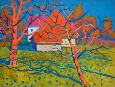 Peinture intitulée "Houses and trees. L…" par Mykola Kozlovskyi, Œuvre d'art originale, Acrylique