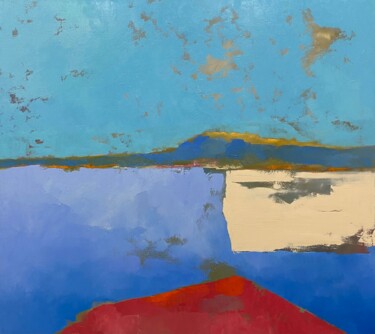 RED FLOWERS BY THE LAKE — ABSTRACT LARGE BIG SIZE OIL PAINT Painting titled "RED FLOWERS BY THE…" by Ildar Minnegalimov (exesalle), Original Artwork, Oil
