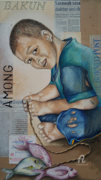 Peinture intitulée "Among l'enfant pêch…" par Bérengère Labarthe (Lab-Art), Œuvre d'art originale, Acrylique Monté sur Châss…